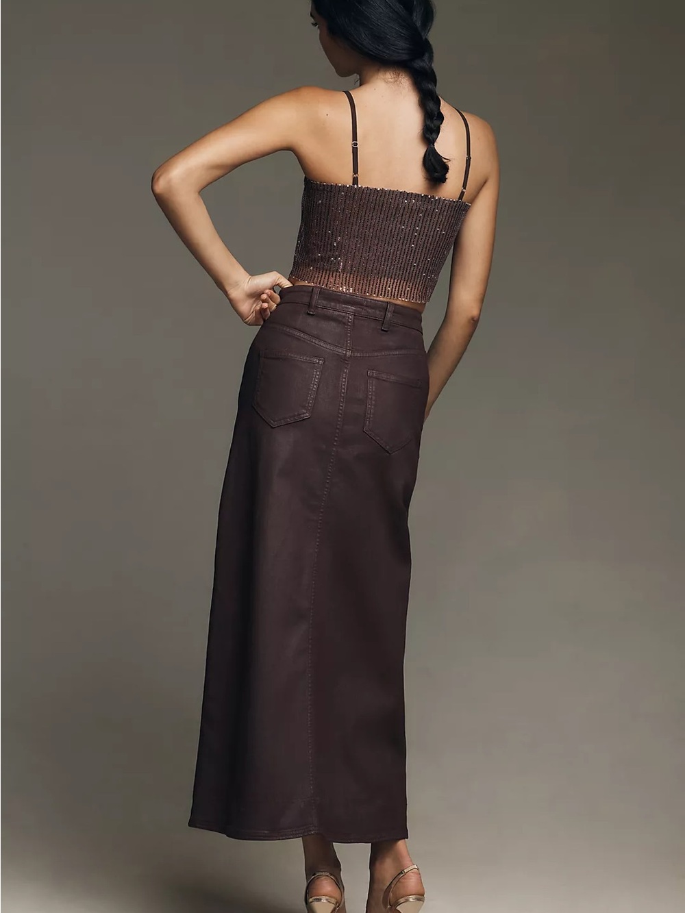 Anthropologie Pilcro Madi Front Slit Coated Denim Skirt Burgundy 14 NWT - Picture 6 of 15